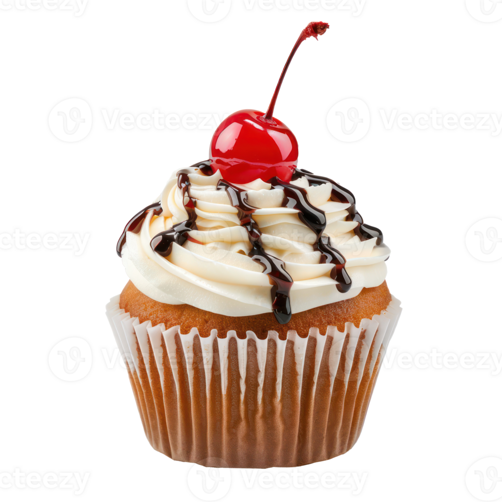 Cupcake with cherry on top front view isolate on transparency background png