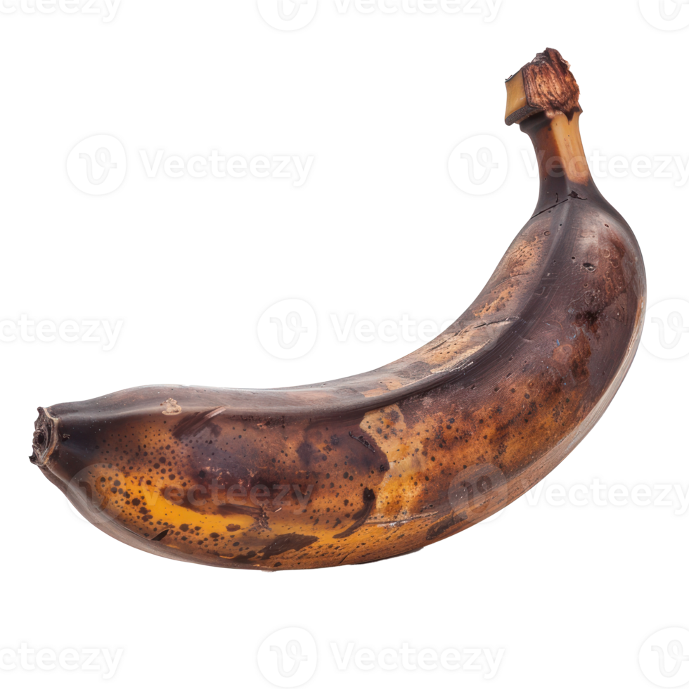Brown single overripe banana isolate on transparency background png