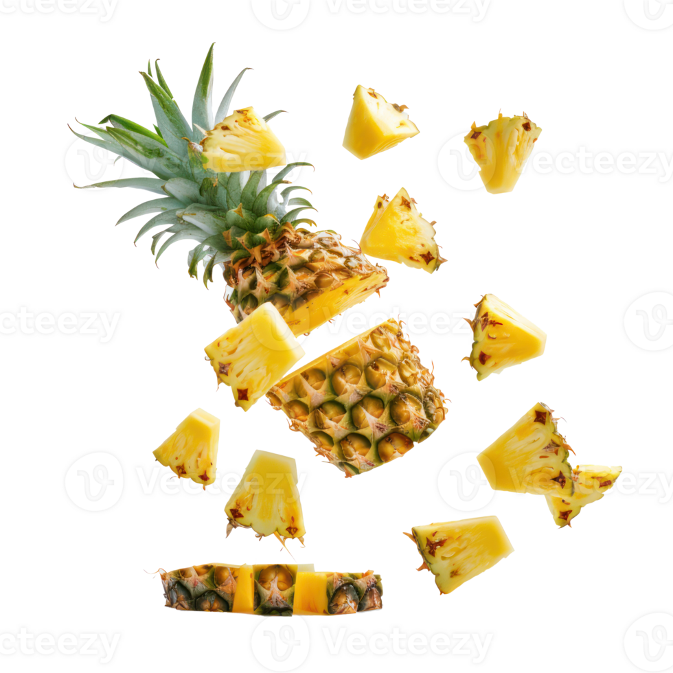 Falling slices of Pineapple isolate on transparency background png