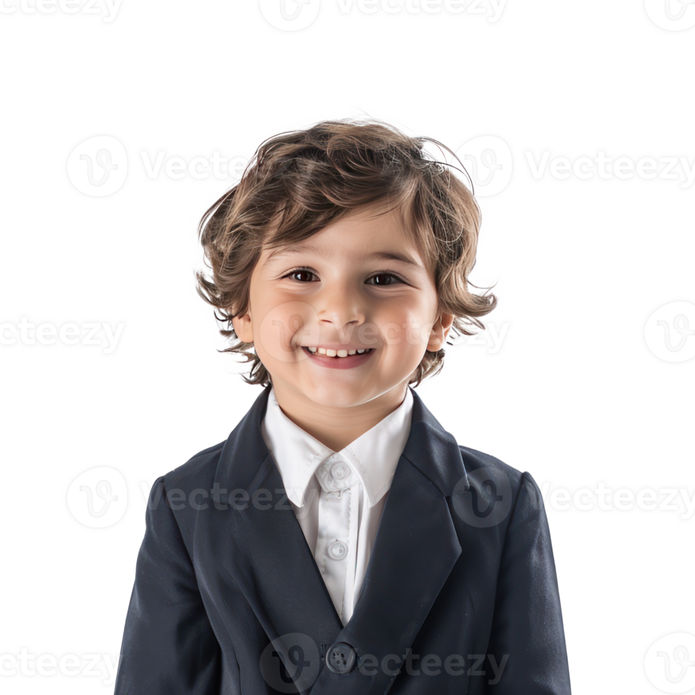 Smiling little boy wearing lawyer uniform standing front view isolate on transparency background png