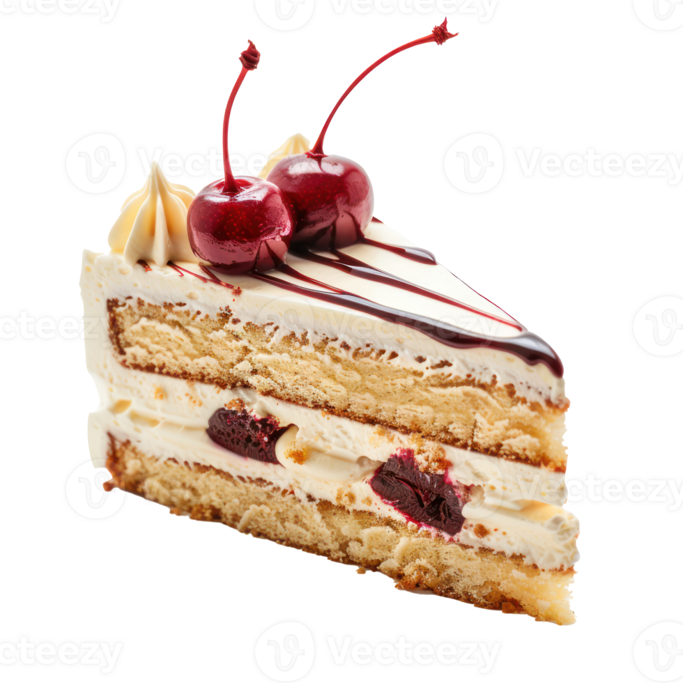 Cake portion with cherry on top isolate on transparency background png