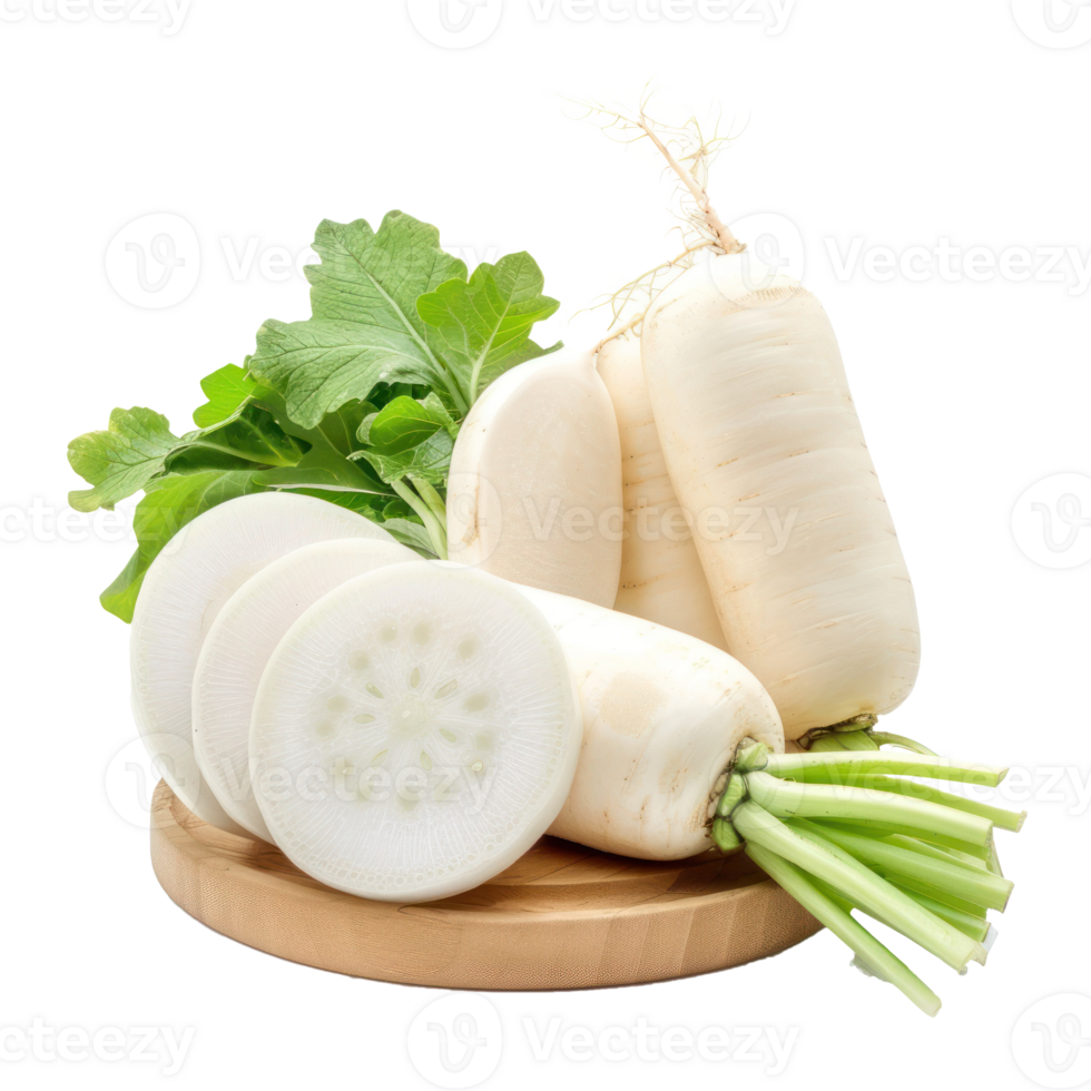 Fresh daikon radish with slice isolate on transparency background png