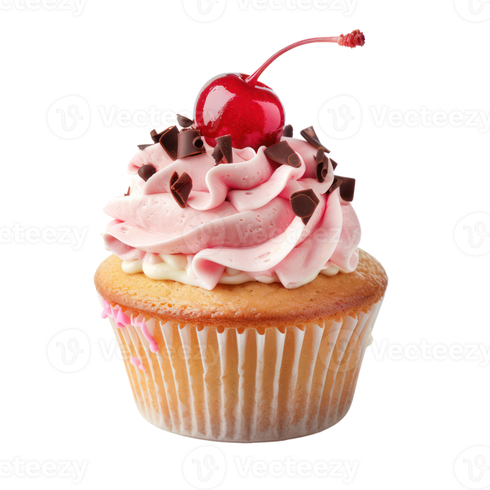 Cupcake with cherry on top front view isolate on transparency background png