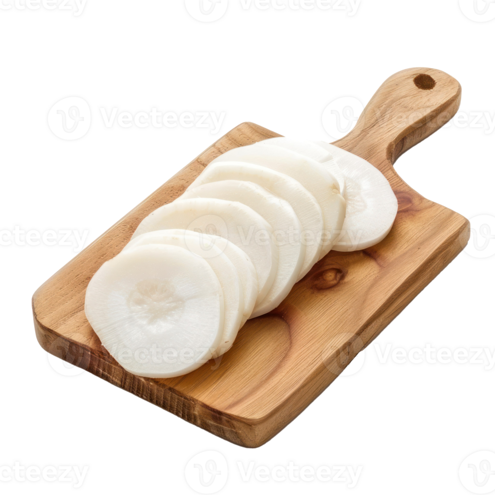 Sliced Daikon on chopping board isolate on transparency background png