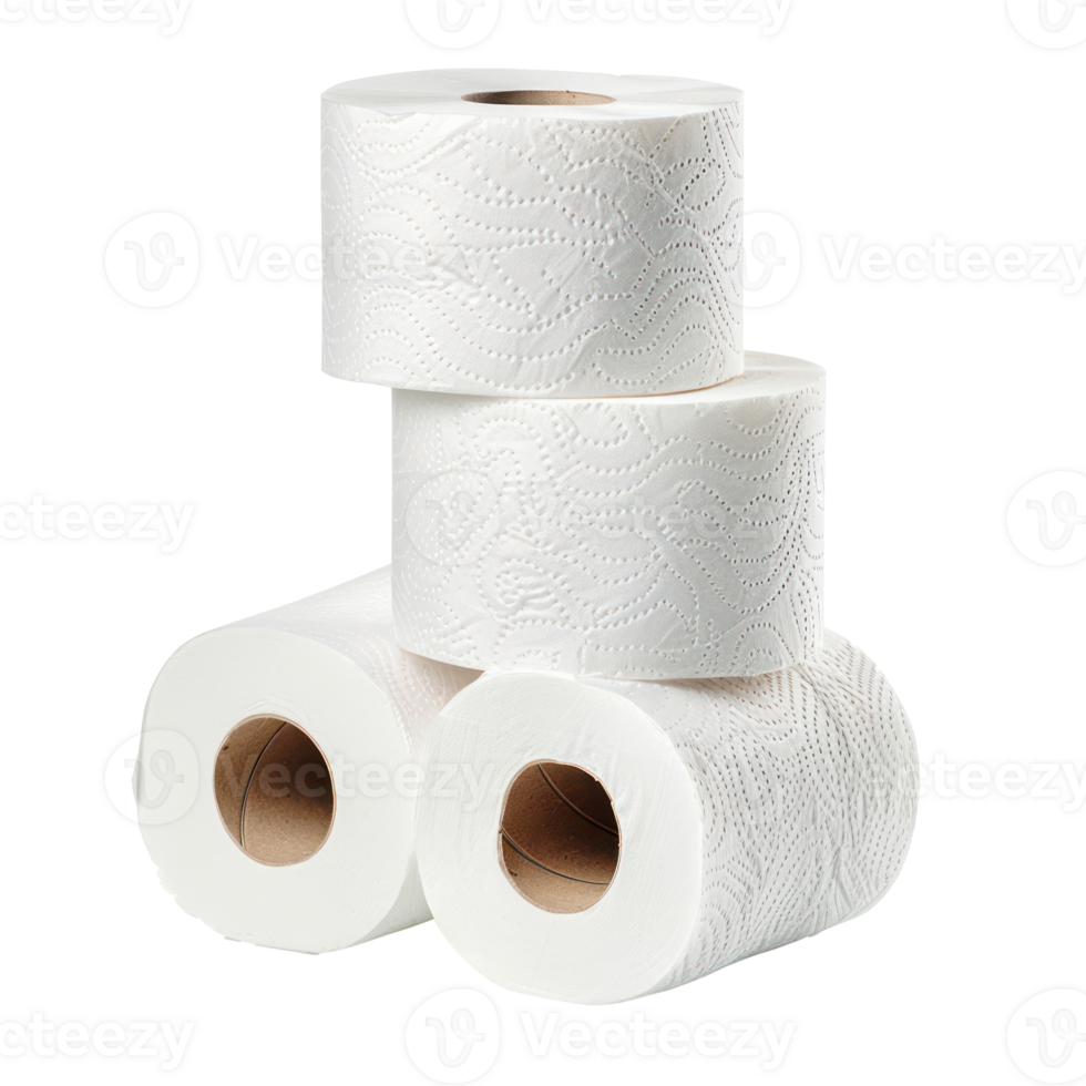 3 stack of Roll of toilet paper front view isolate on transparency background png
