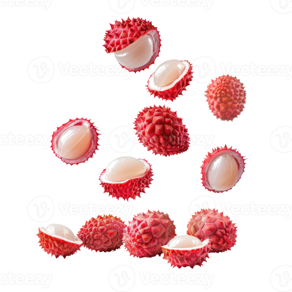 Falling slices of Lychee isolate on transparency background png