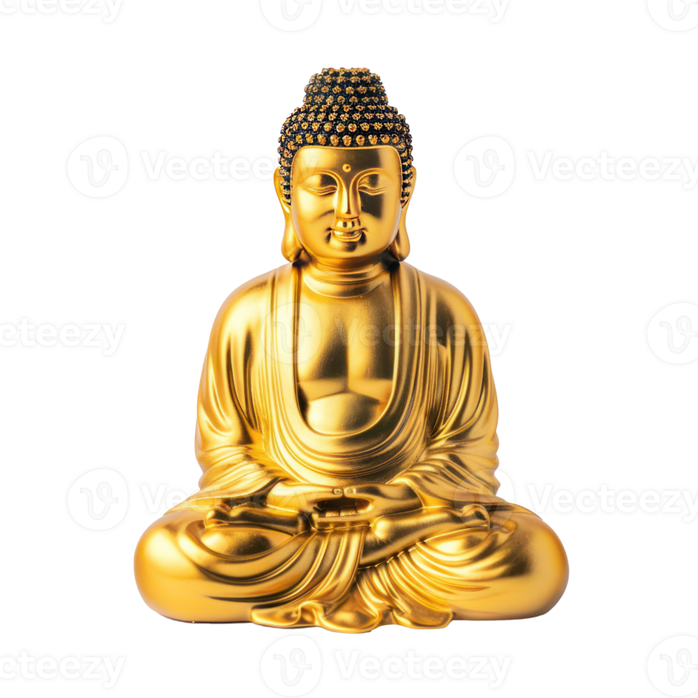 Figurine of the gold Buddha status front view isolate on transparency background png