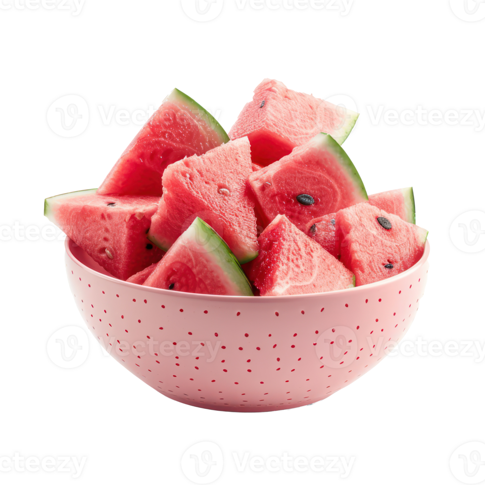 Sliced pieces of Watermelon in bowl front view isolate on transparency background png