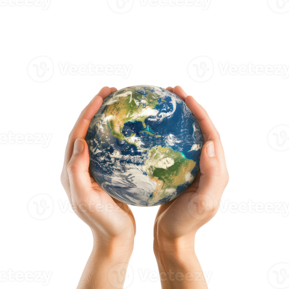 hands gently supporting the Earth front view isolate on transparency background png