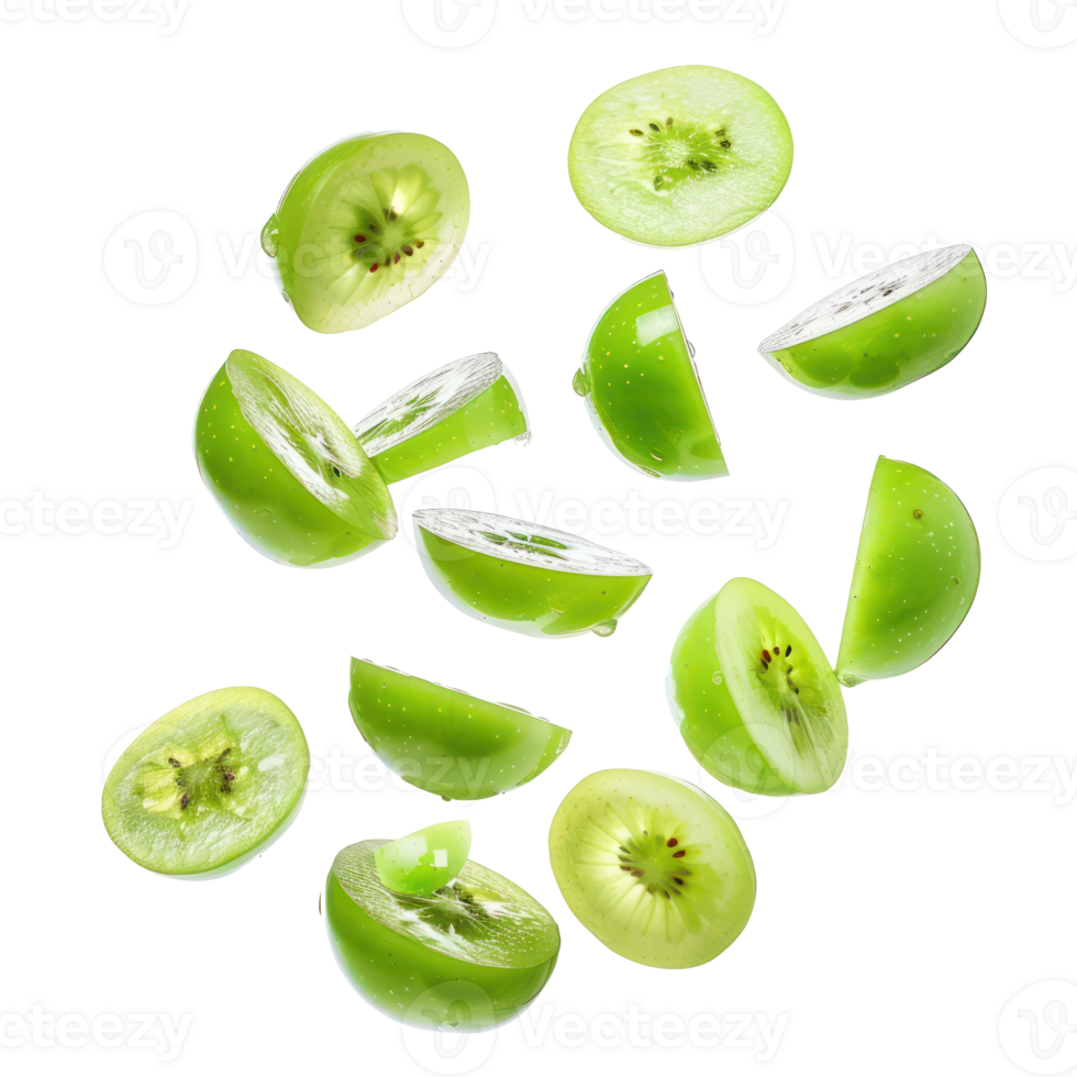 Falling slices of Green grapes isolate on transparency background png