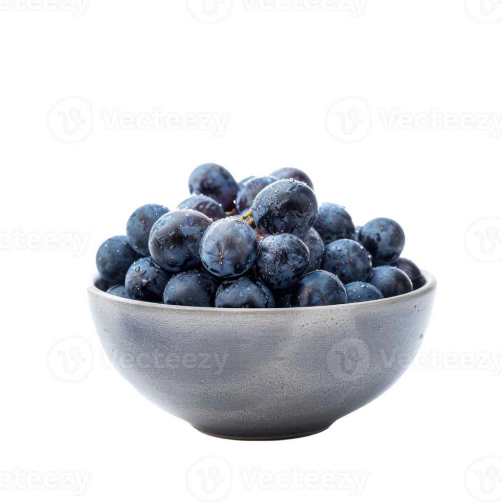 Blue grapes in a bowl front view isolate on transparency background png