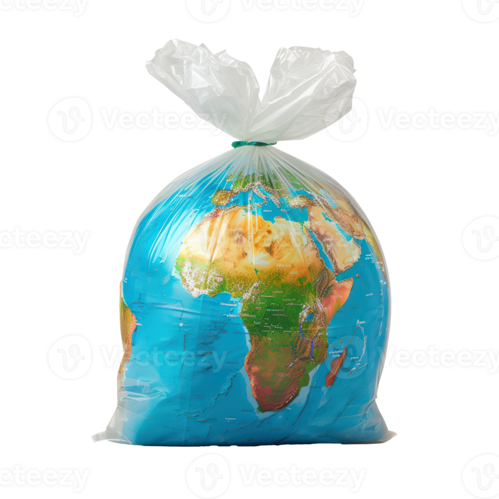 earth globe in a plastic trash bag front view isolate on transparency background png