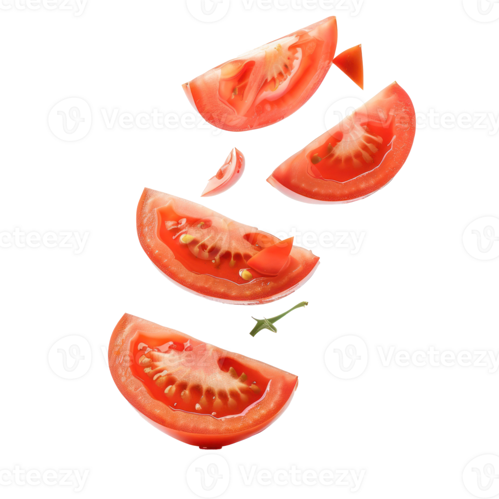 Falling slices of Tomatoes isolate on transparency background png