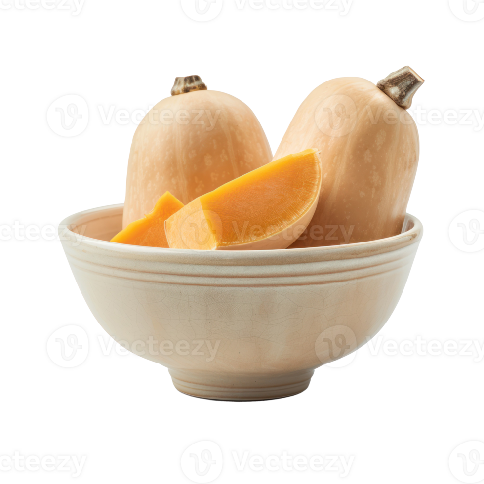 Butternut Squash in a bowl front view isolate on transparency background png