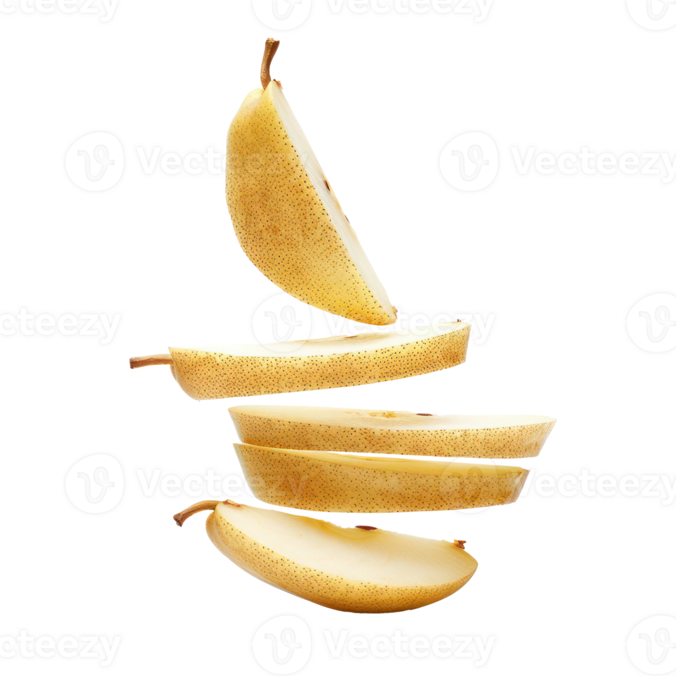 Falling slices of pear isolate on transparency background png