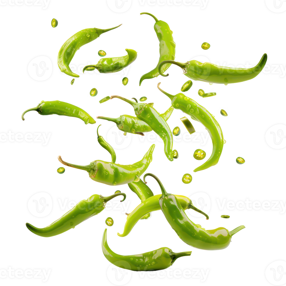 Falling Anaheim Peppers isolate on transparency background png