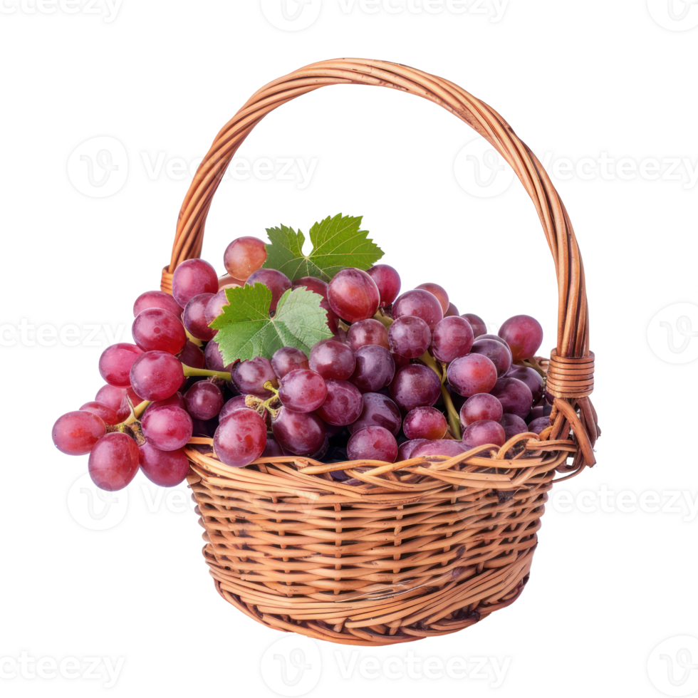 Red grapes in a basket front view isolate on transparency background png