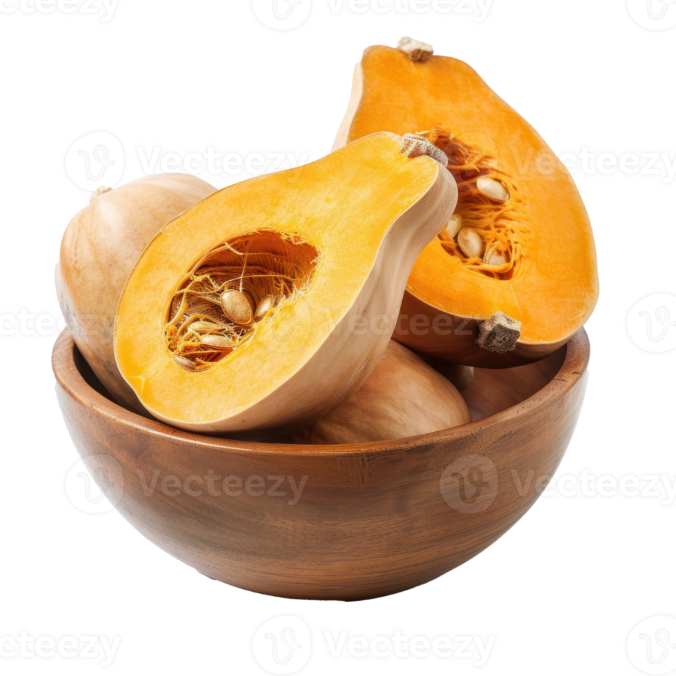 Butternut Squash in a bowl front view isolate on transparency background png