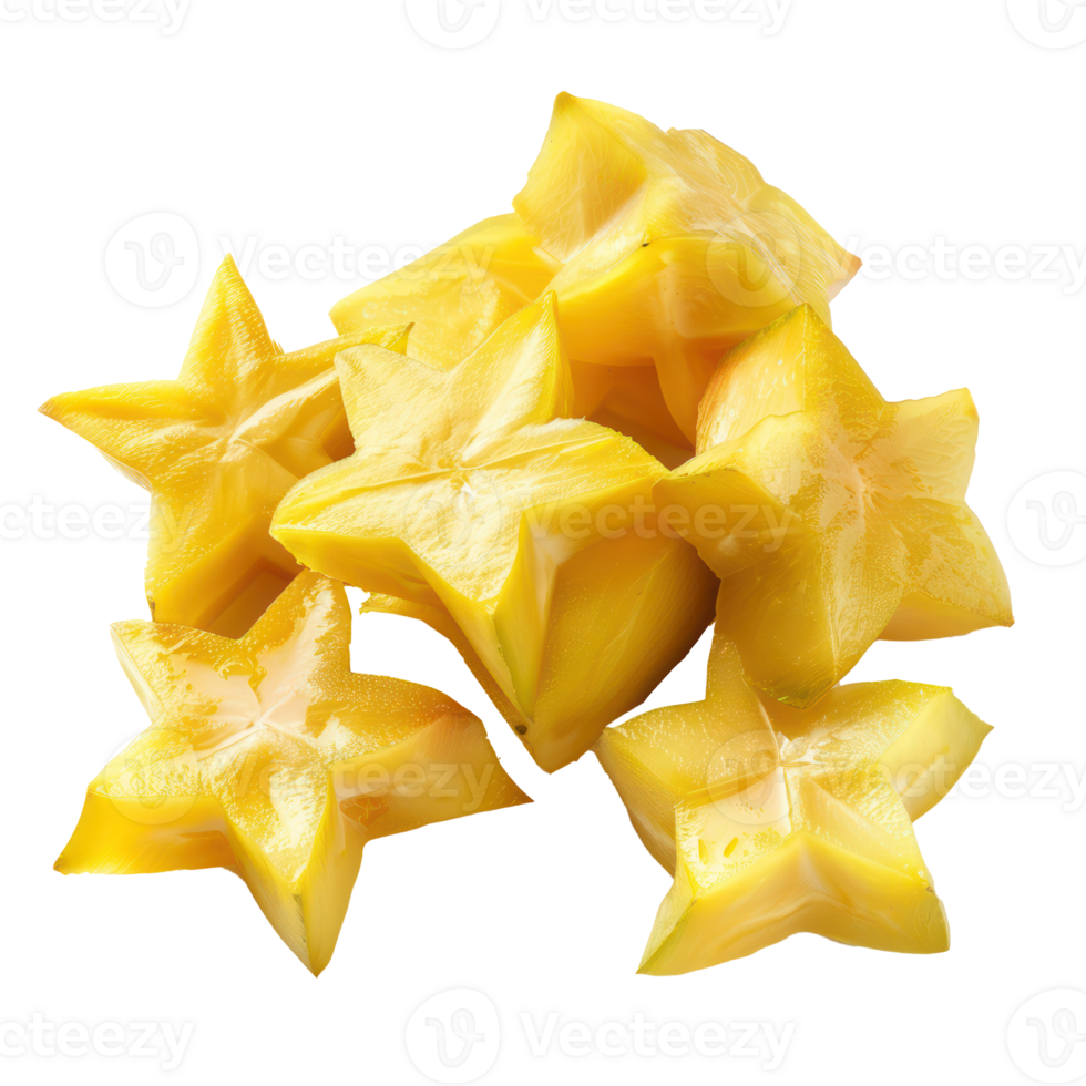 Cubes of star fruit isolate on transparency background png