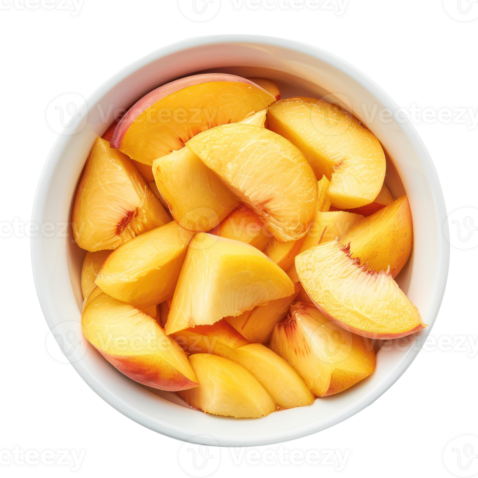 Sliced pieces of Peach in bowl top view isolate on transparency background png