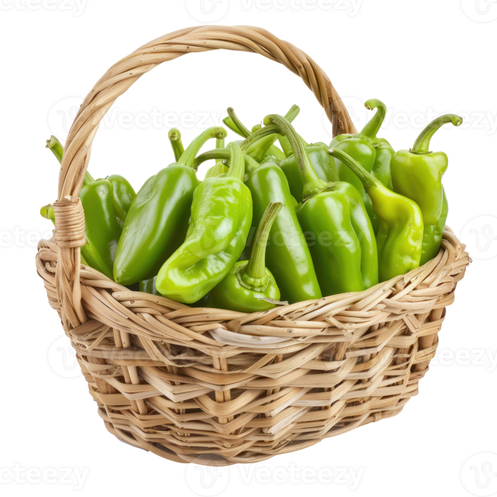 Anaheim Peppers in basket isolate on transparency background png