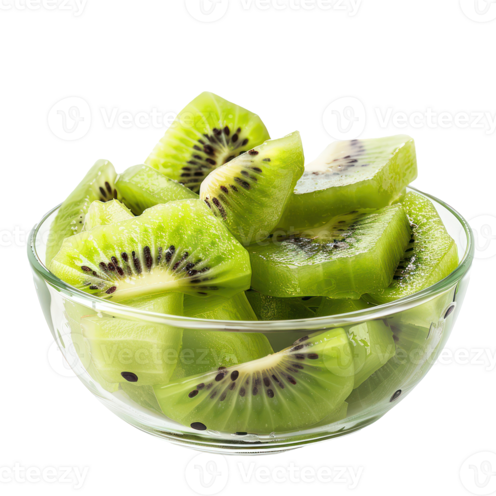 Sliced pieces of Kiwi in bowl front view isolate on transparency background png