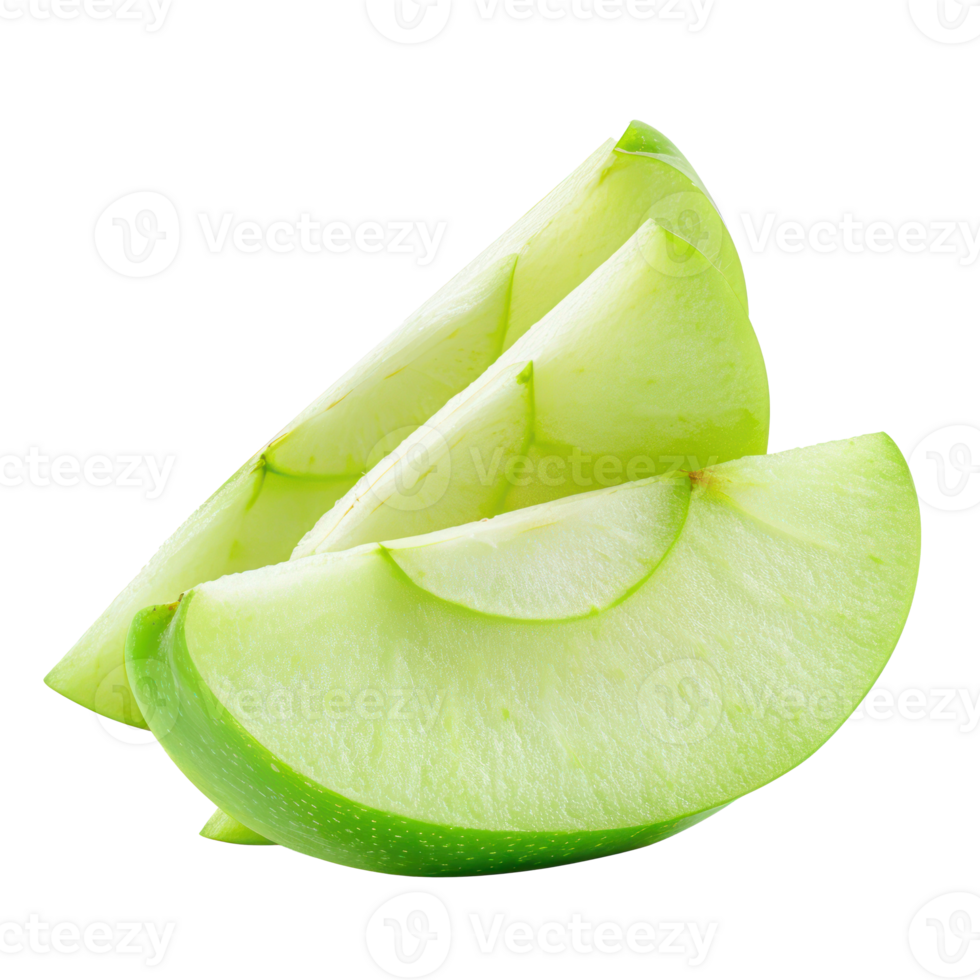 Slices of Green Apple, clipping path isolate on transparency background png