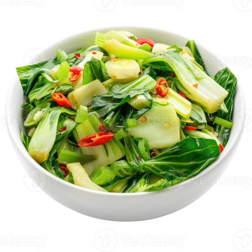 Stir-fried Bok Choy vegetable in a bowl isolate on transparency background png