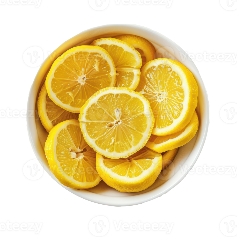 Sliced pieces of Lemon in bowl top view isolate on transparency background png