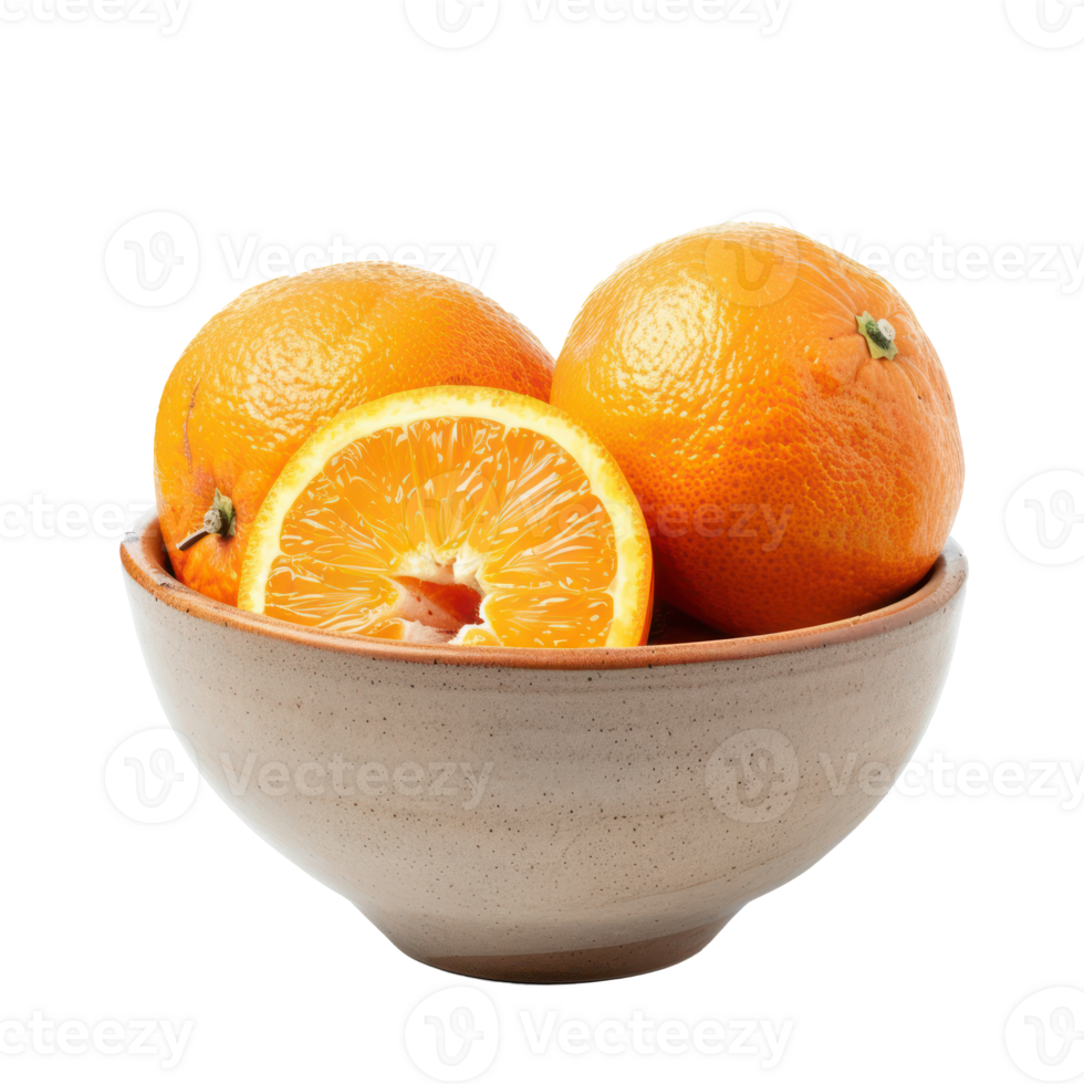 Fresh Orange in a bowl front view isolate on transparency background png