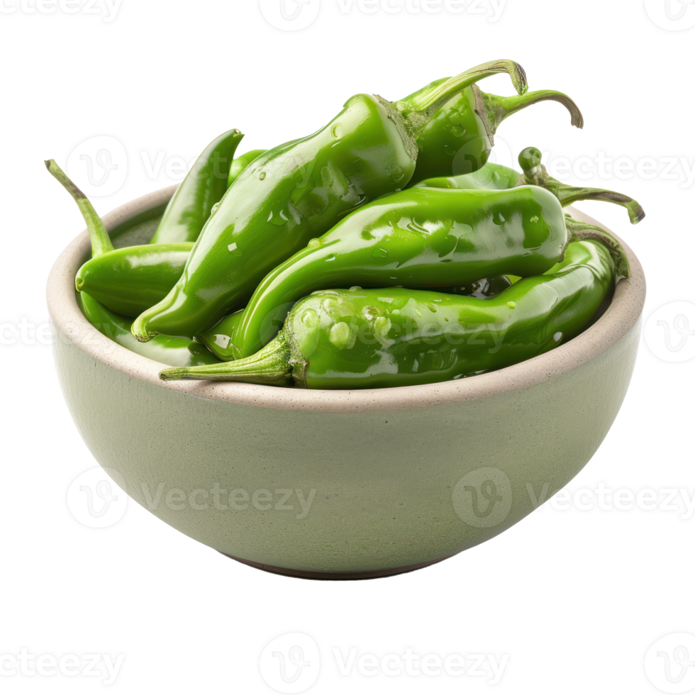 Anaheim Peppers in a bowl front view isolate on transparency background png