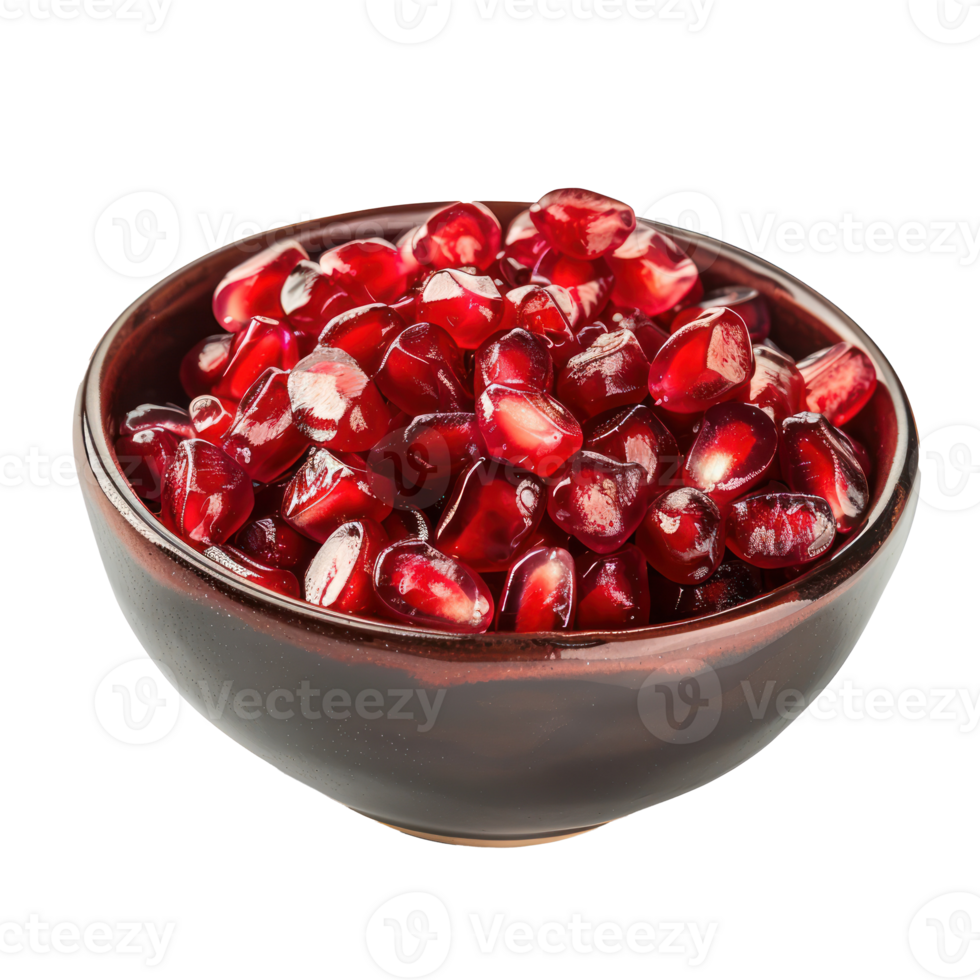 Sliced pieces of Pomegranate in bowl front view isolate on transparency background png
