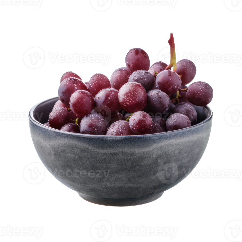 Red grapes in a bowl front view isolate on transparency background png