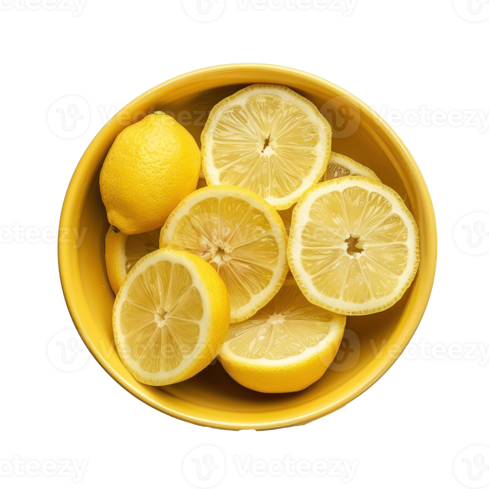 Lemon in a bowl top view isolate on transparency background png