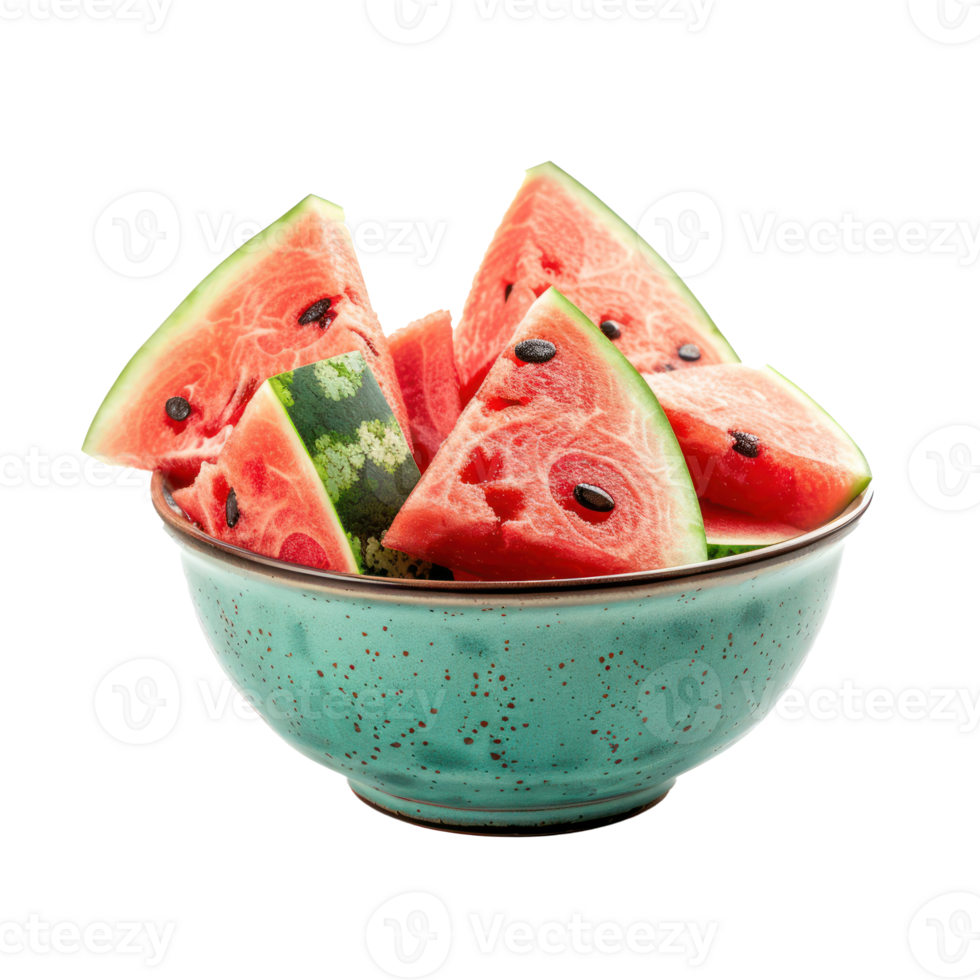 Sliced pieces of Watermelon in bowl front view isolate on transparency background png