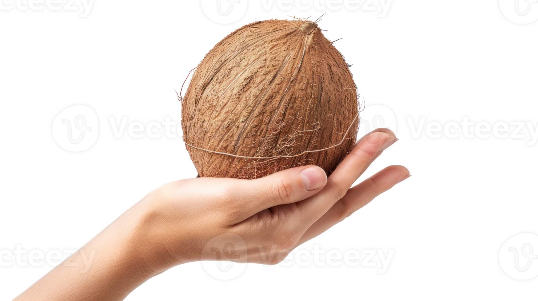 hand holding Coconut, clipping path isolate on transparency background png