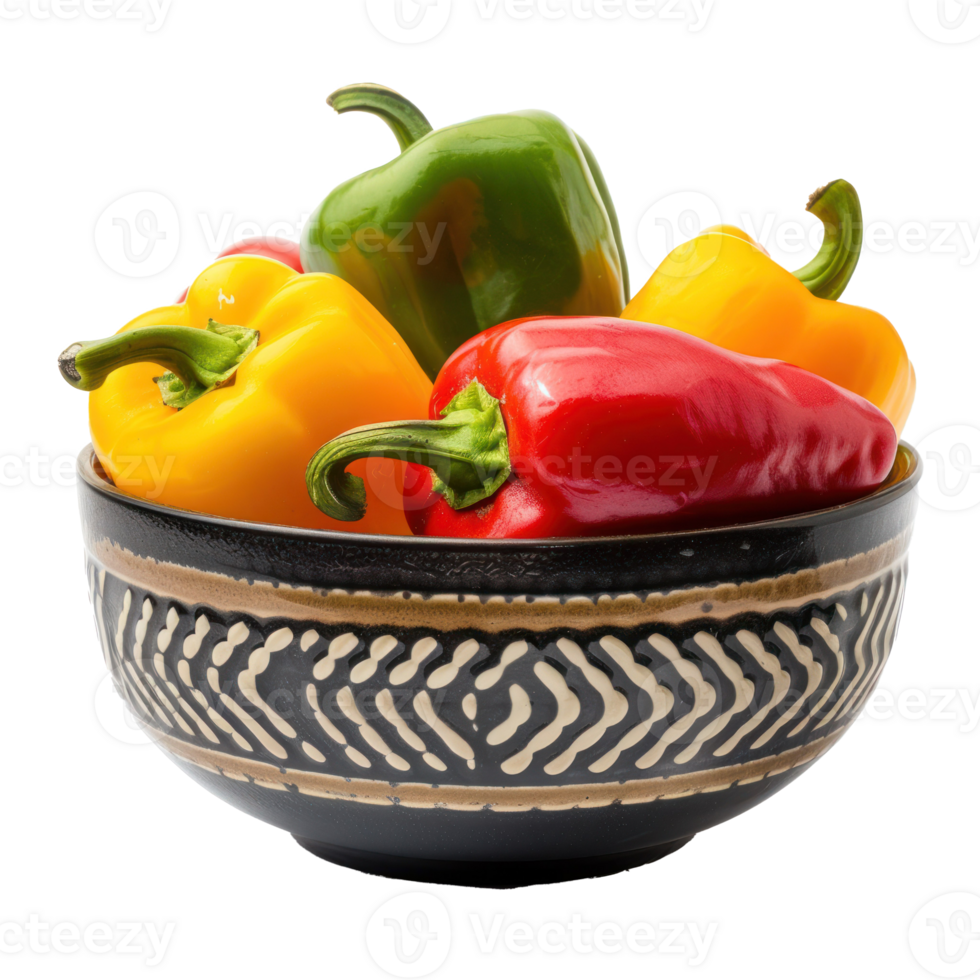 Sweet peppers in a bowl front view isolate on transparency background png