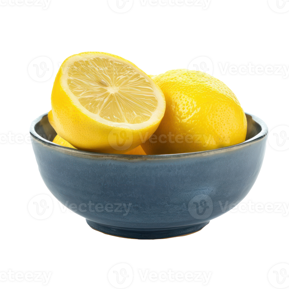 Lemon in a bowl front view isolate on transparency background png