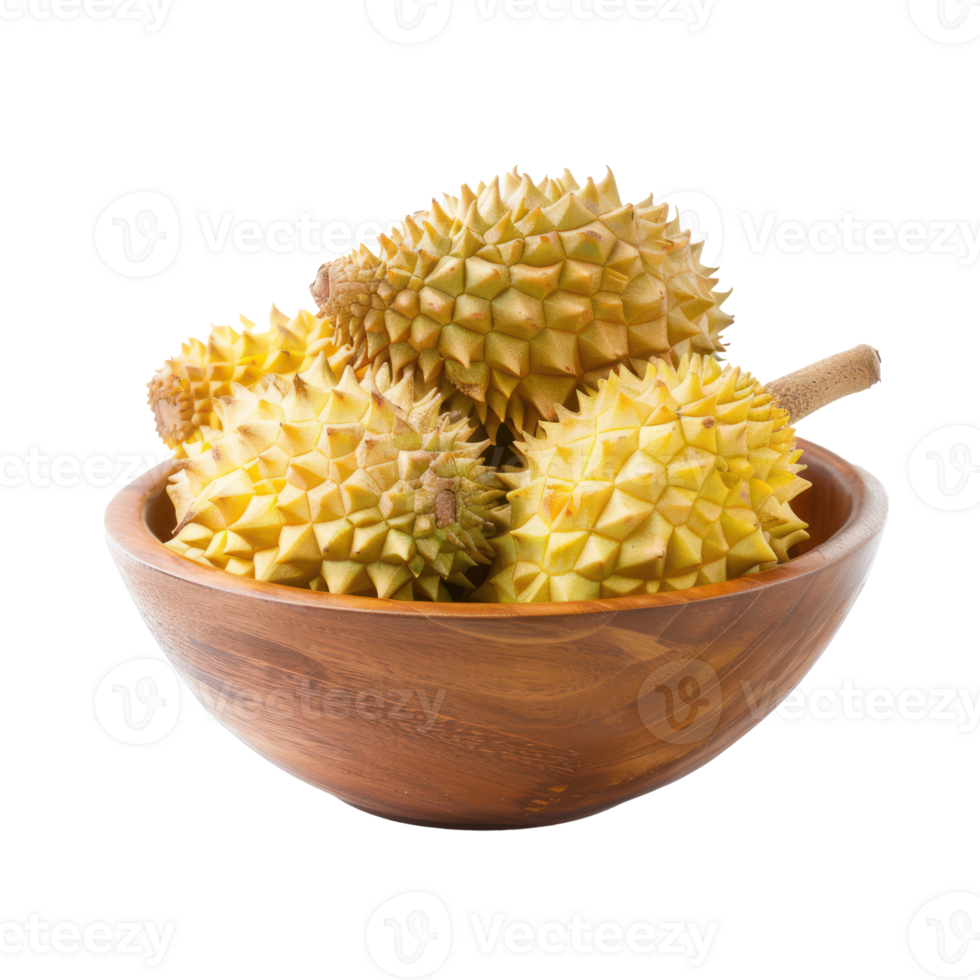 durian fruit in a bowl front view isolate on transparency background png