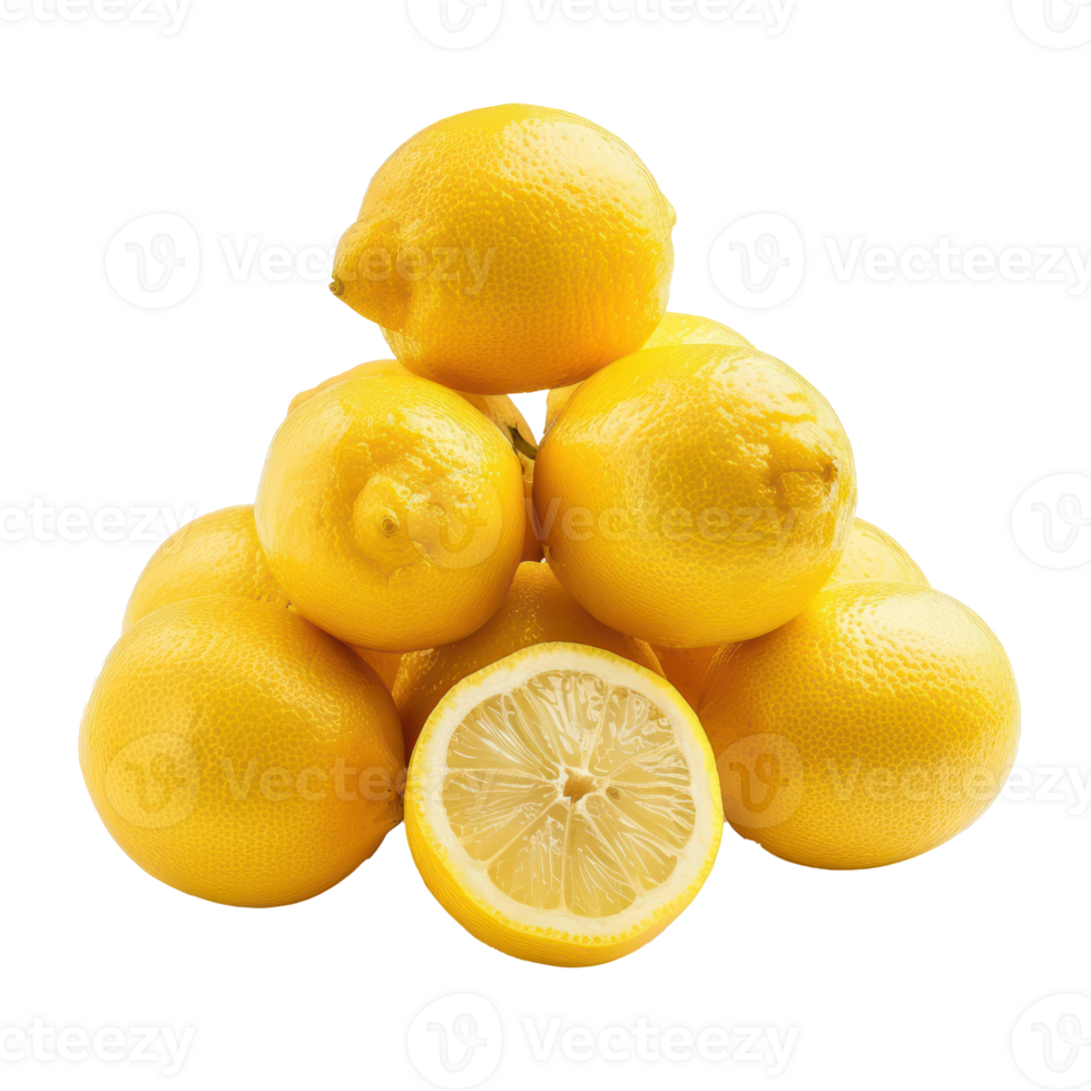 Heap of Fresh Lemon, clipping path isolate on transparency background png