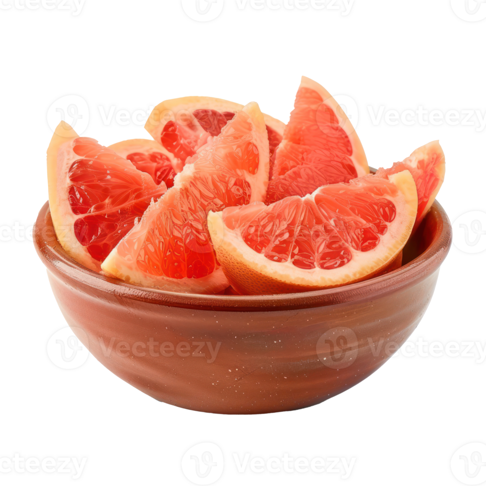 Sliced pieces of Grapefruit in bowl front view isolate on transparency background png