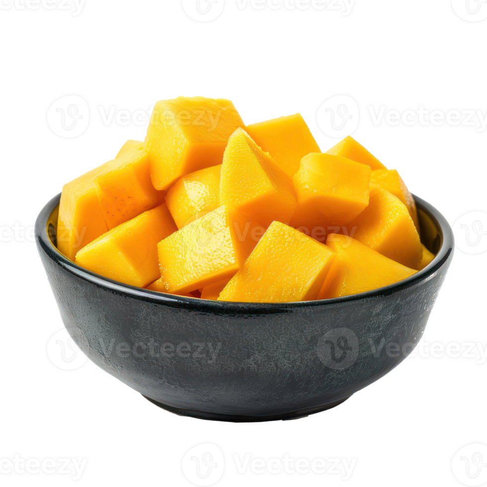 Sliced pieces of Mango in bowl front view isolate on transparency background png