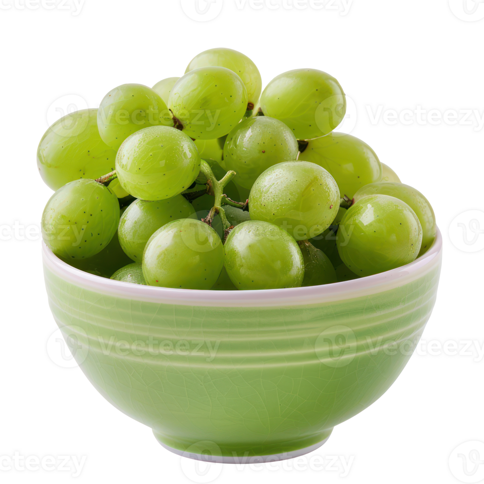 Green grapes in a bowl front view isolate on transparency background png
