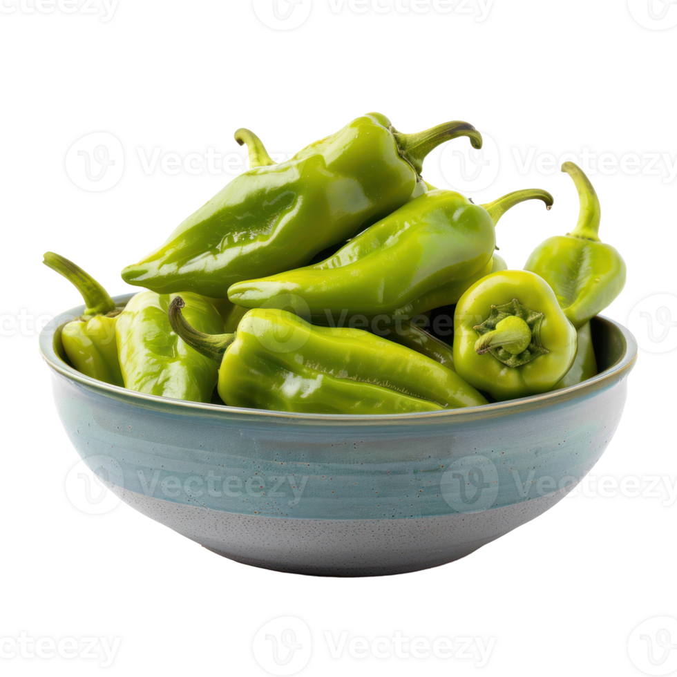 Anaheim Peppers in a bowl front view isolate on transparency background png