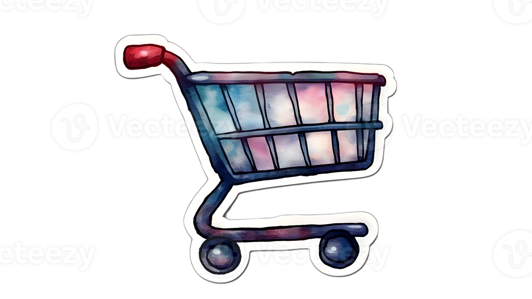 Watercolor sticker of a shopping cart icon png