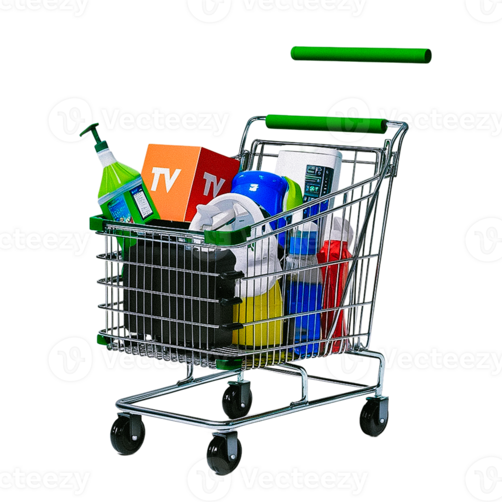 Realistic Shopping Cart Design with Transparent Background in Isolated Style png