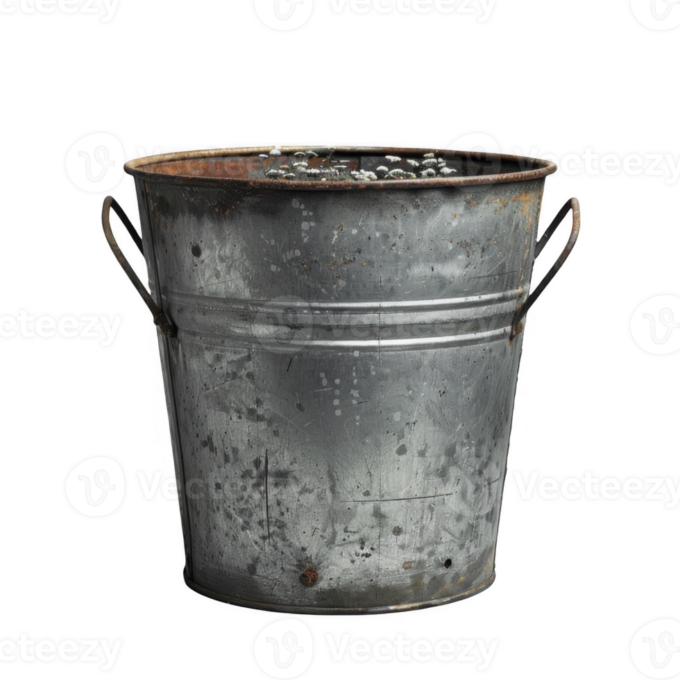 A metal bucket with a hole in the bottom png