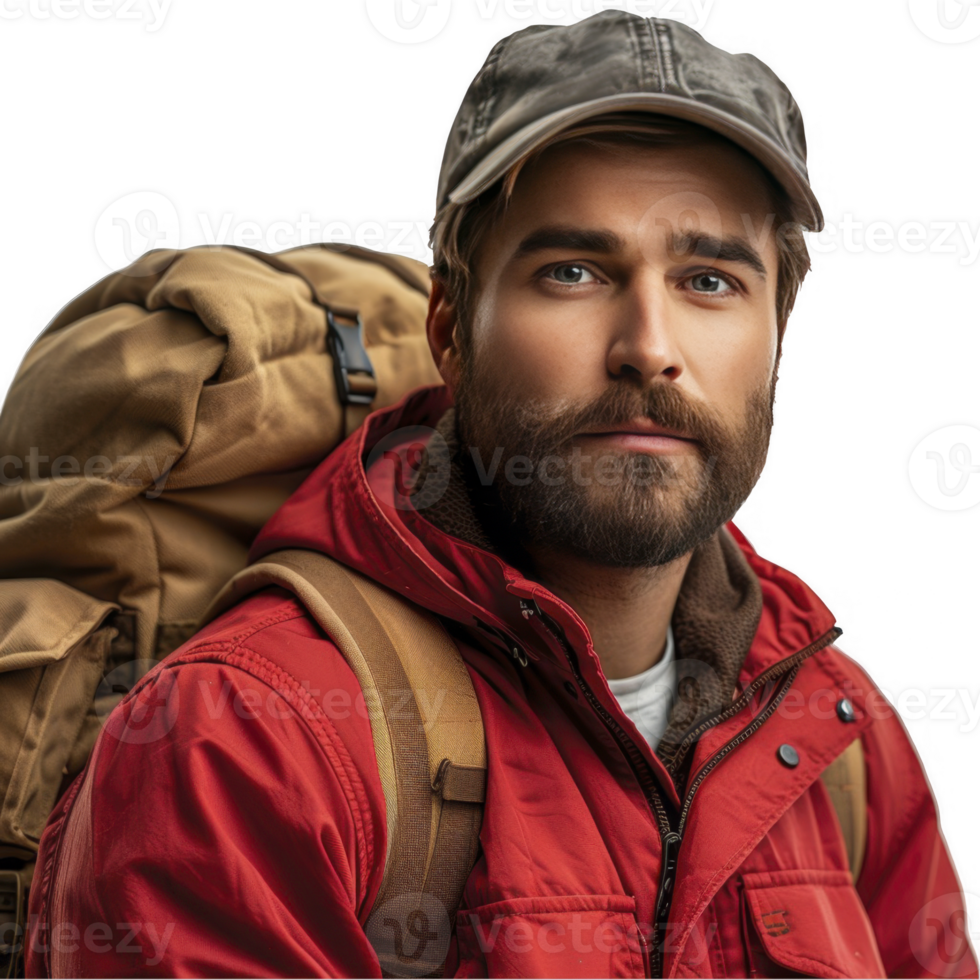 A man with a beard and a red jacket png