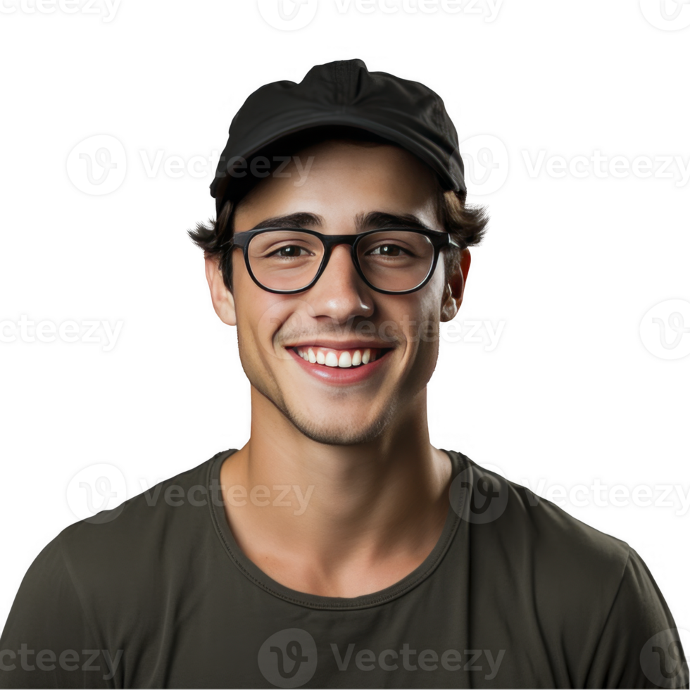 A man wearing glasses and a hat smiling png