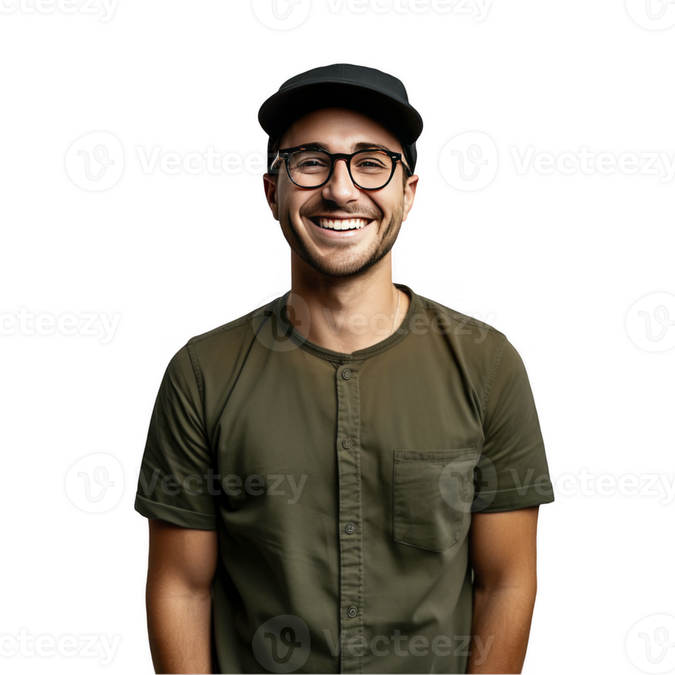 A man wearing glasses and a hat smiling png